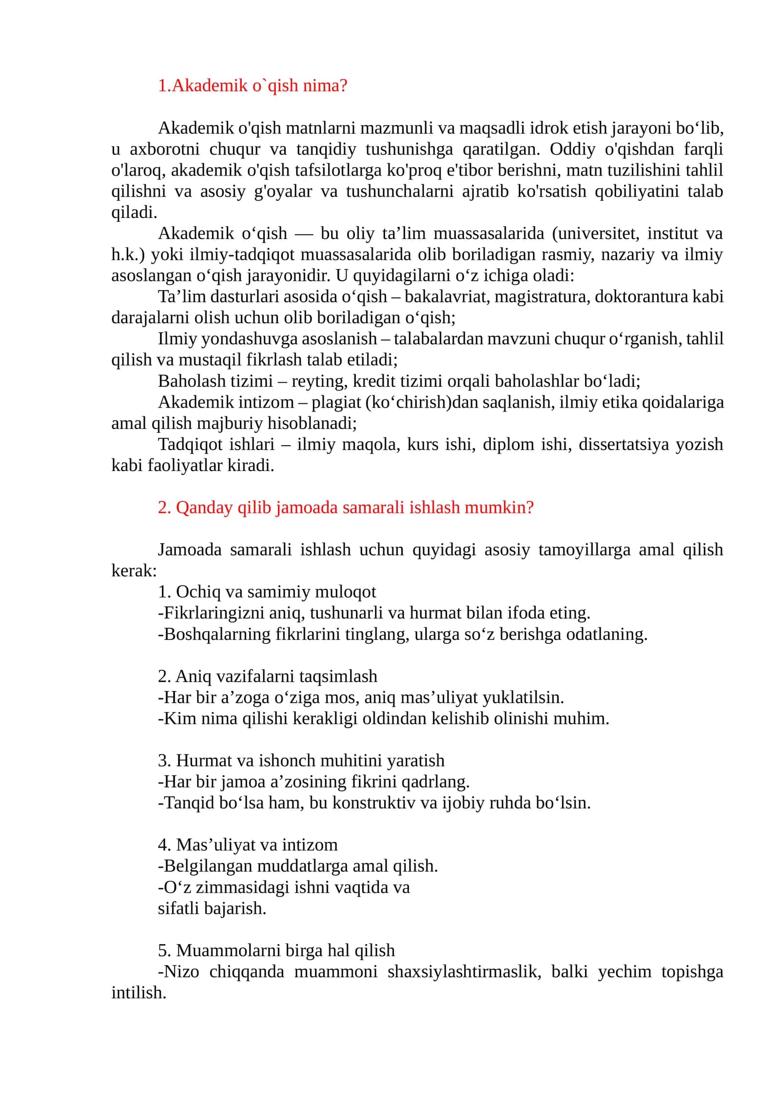 Akademik o‘qish