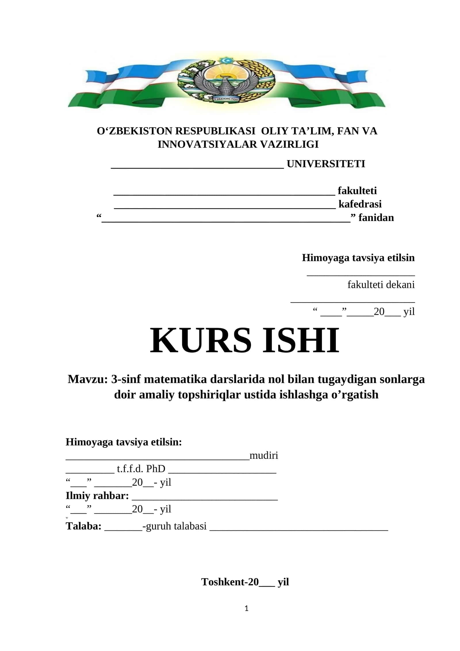 3-sinf matematika darslarida nol bilan tugaydigan sonlarga doir amaliy topshiriqlar ustida ishlashga o’rgatish