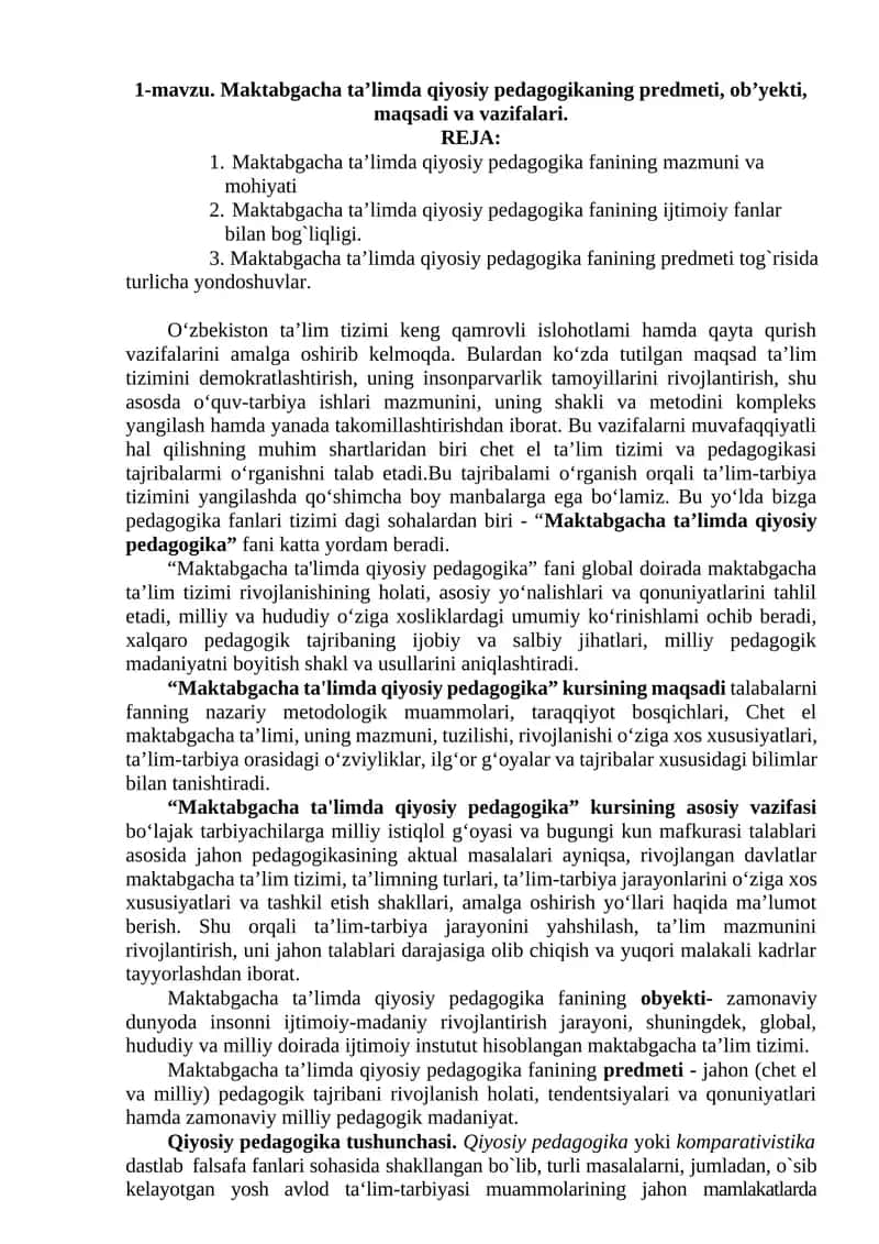 Maktabgacha ta'limda qiyosiy pedagogika
