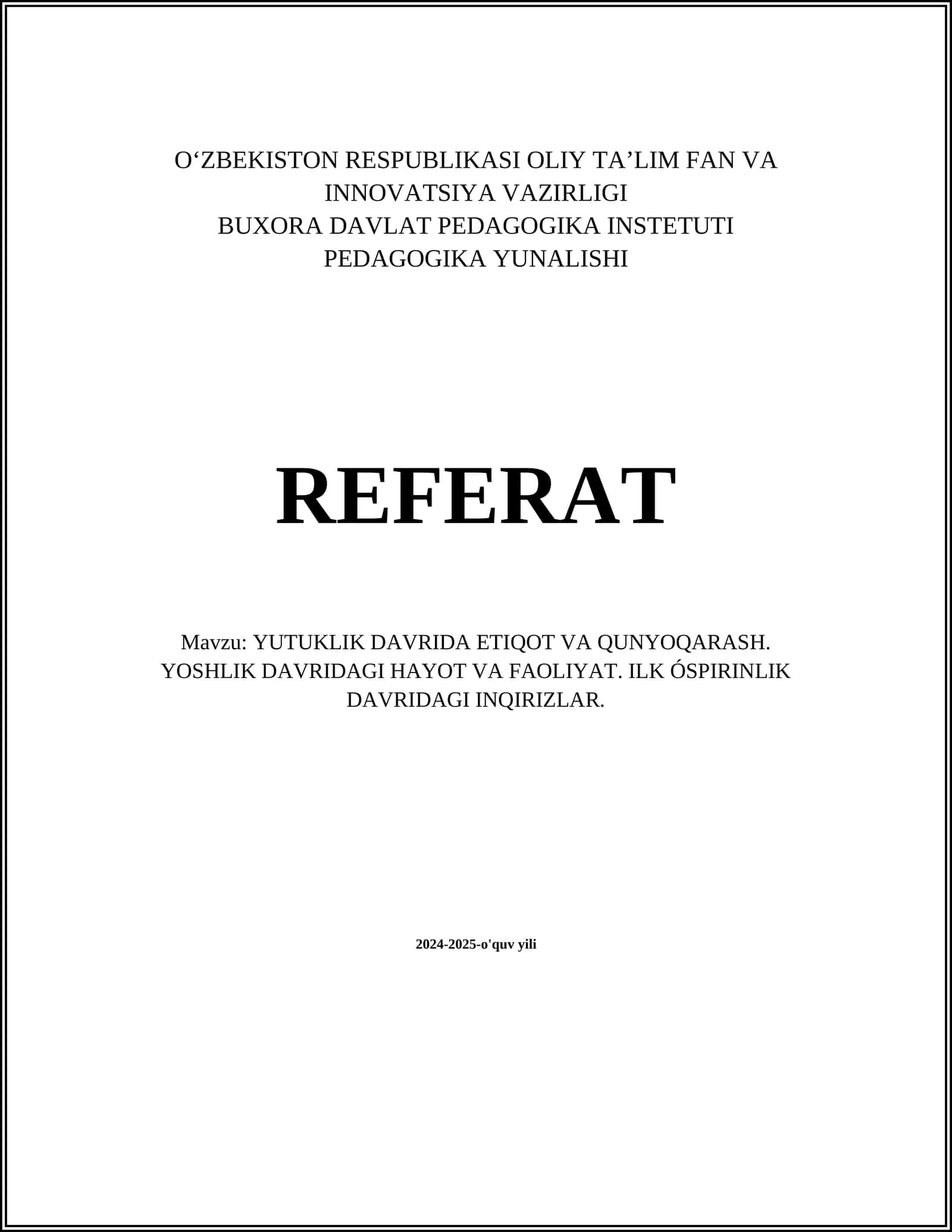 Yutuklik Davrida Etiqod va Qunyoqarash