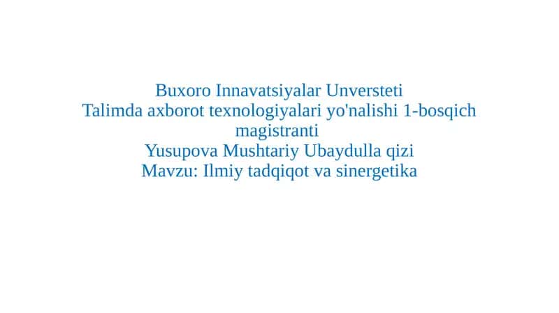 Ilmiytadqiqot va sinergetika