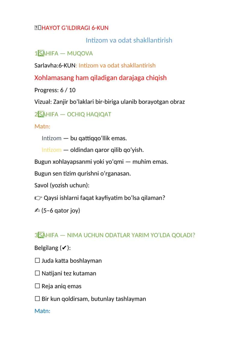 HAYOT G’ILDIRAGI 6-KUN