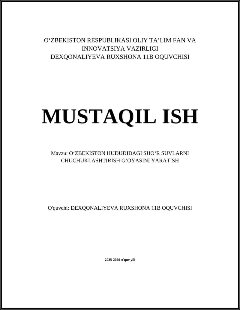 O‘ZBEKISTON HUDUDIDAGI SHO‘R SUVLARNI CHUCHUKLASHTIRISH G‘OYASINI YARATISH