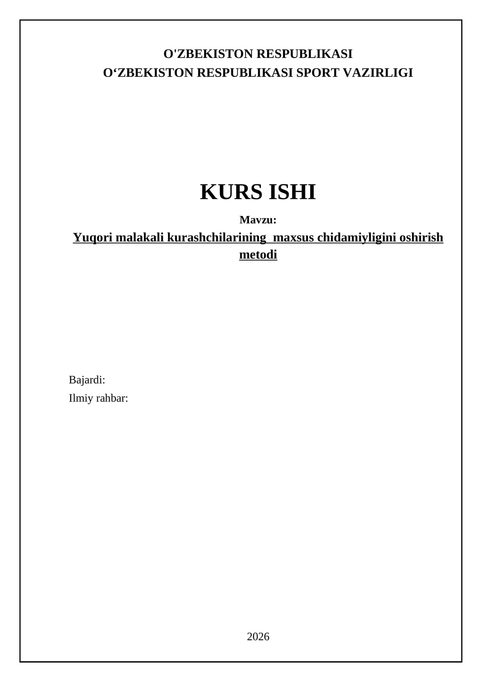 Yuqori malakali kurashchilarining maxsus chidamiyligini oshirish metodi