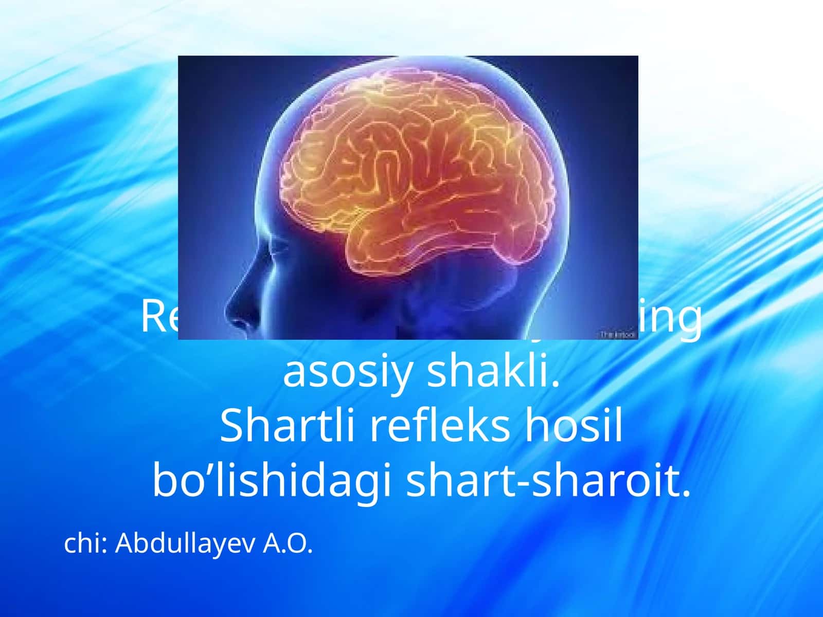 Refleks - nerv faoliyatining asosiy shakli.Shartli refleks hosil bo’lishidagi shart-sharoit