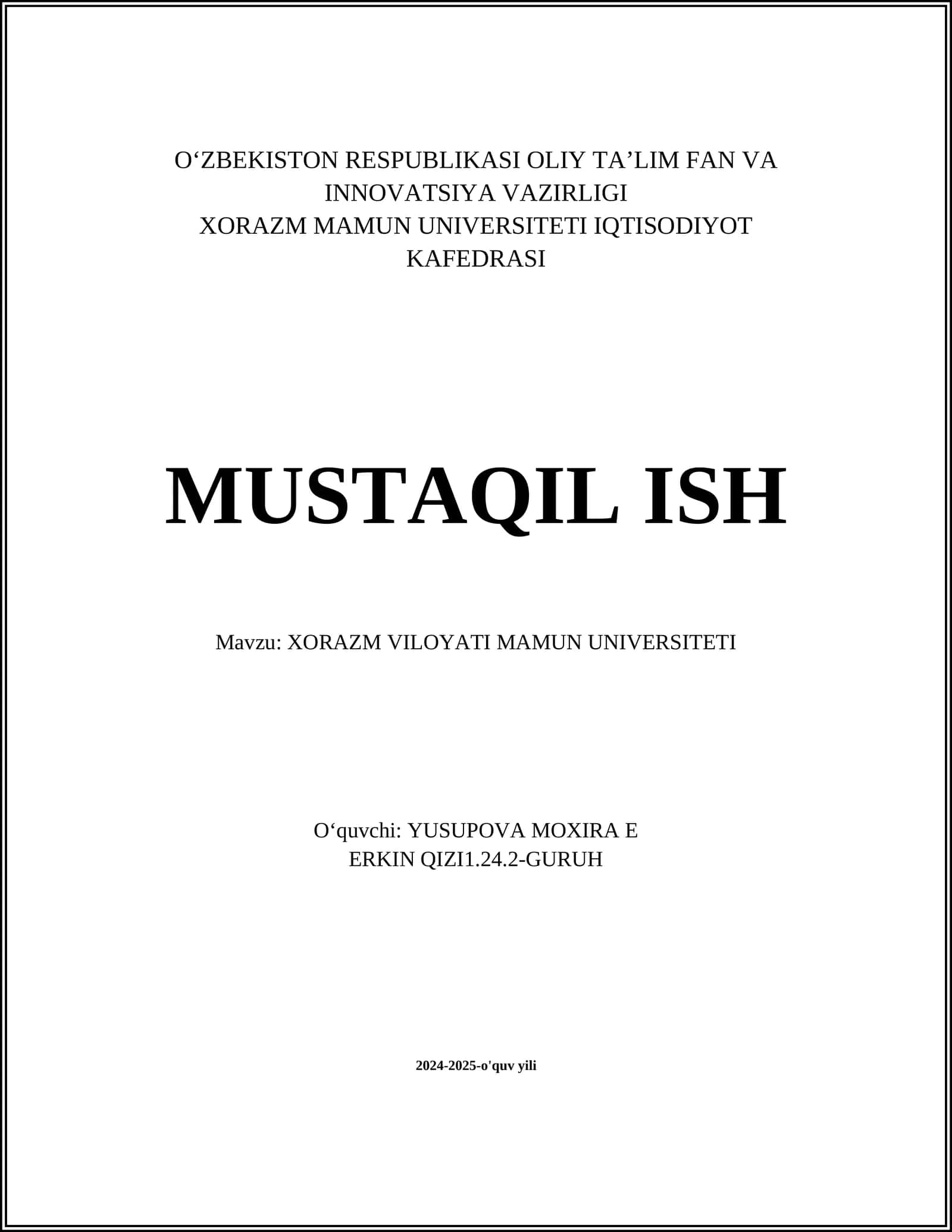 XORAZM VILOYATI MAMUN UNIVERSITETI