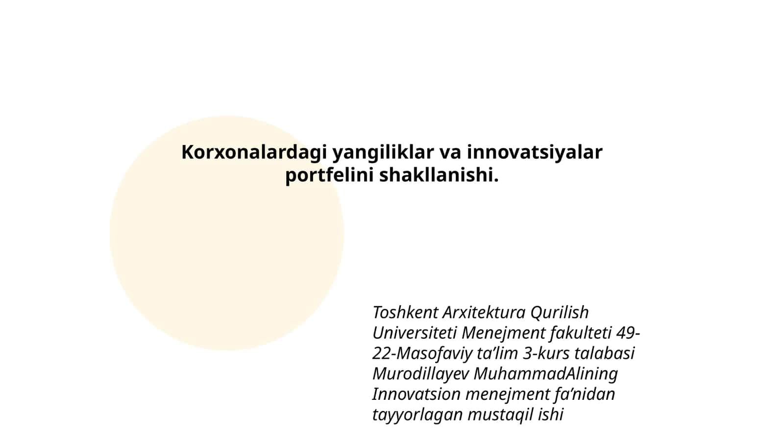 Innovatsion menejment fa’nidan mustaqil ish