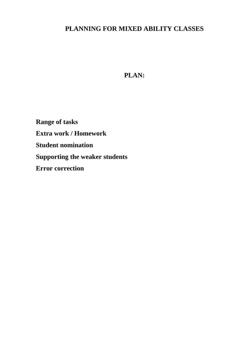 Planning for Mixed Ability Classes