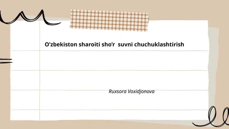 O'zbekiston sharoiti sho'r suvni chuchuklashtirish