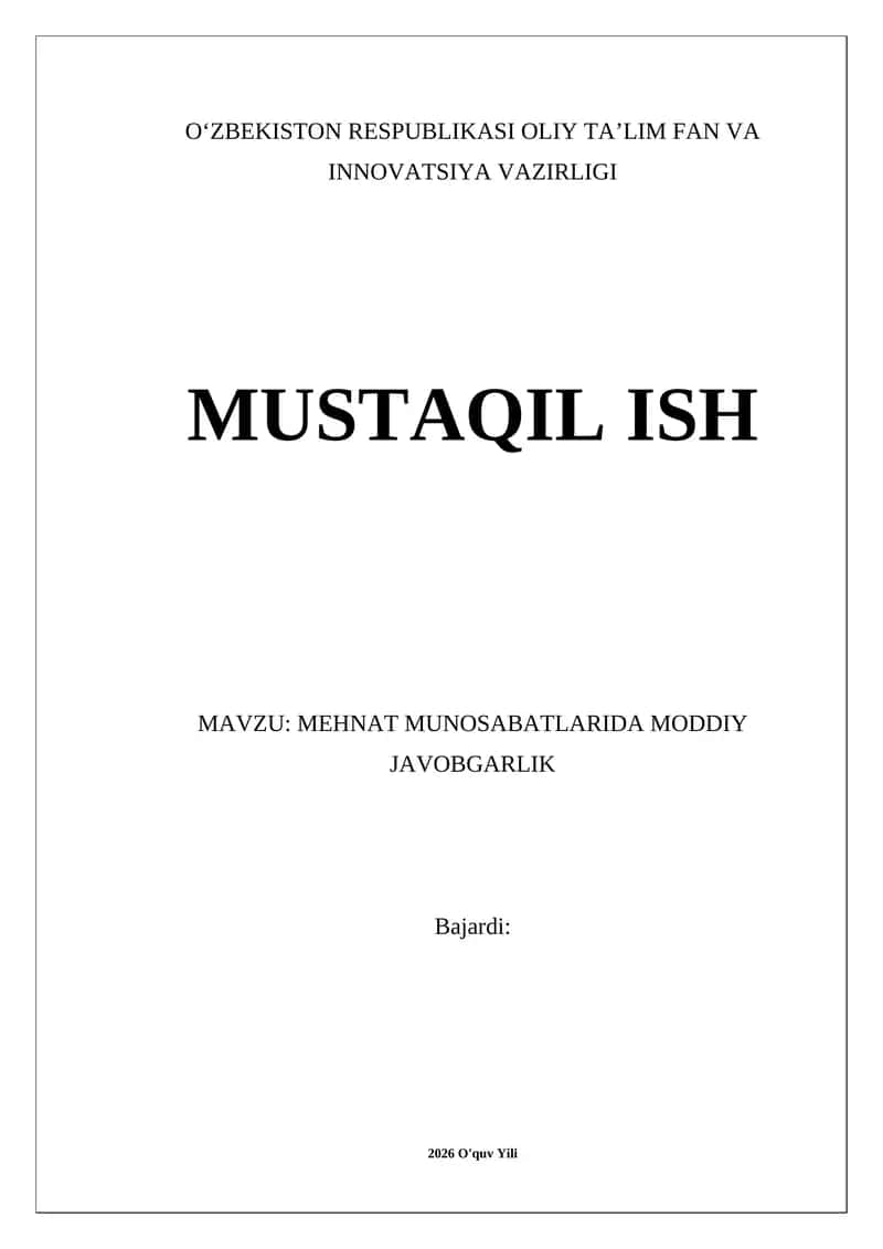 MEHNAT MUNOSABATLARIDA MODDIY JAVOBGARLIK