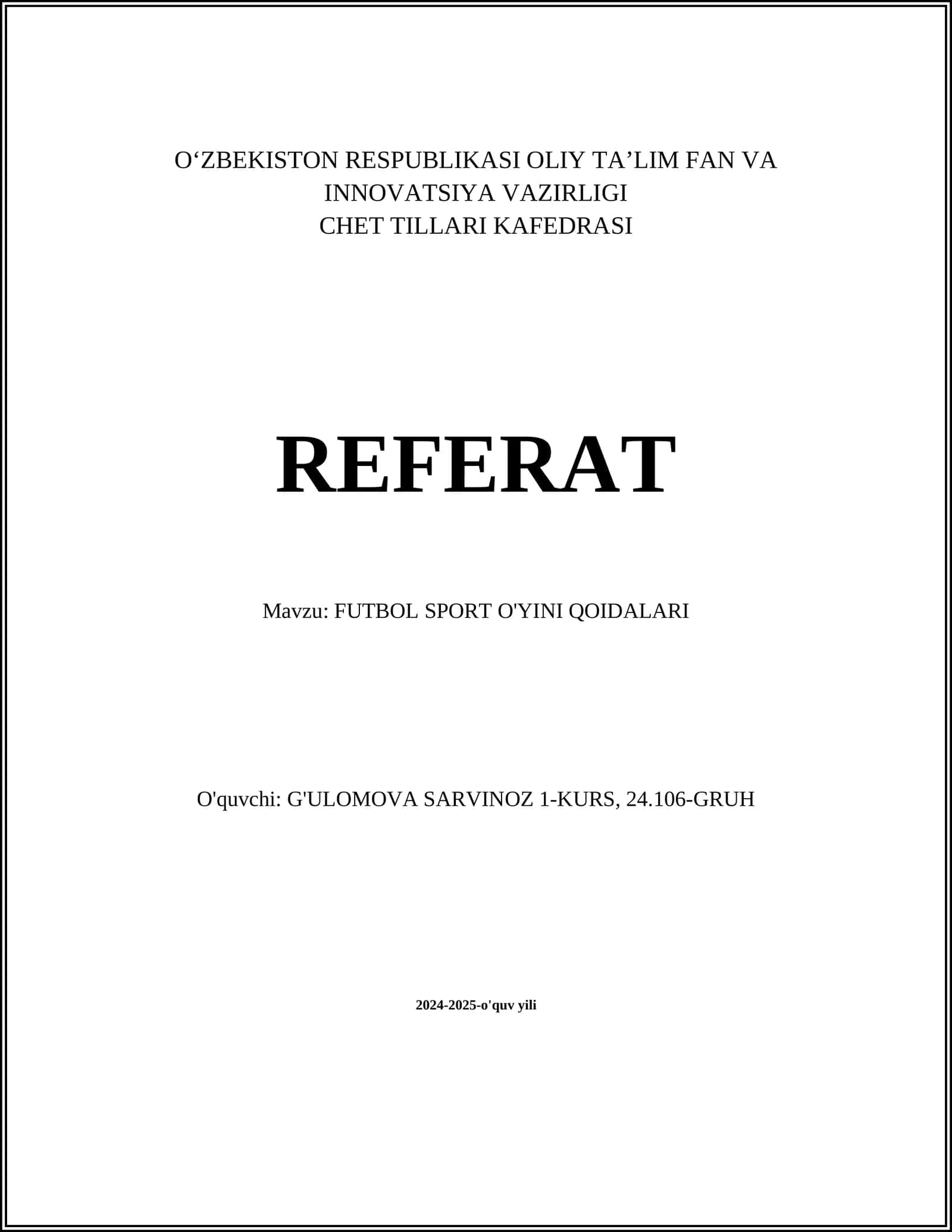 FUTBOL SPORT O'YINI QOIDALARI