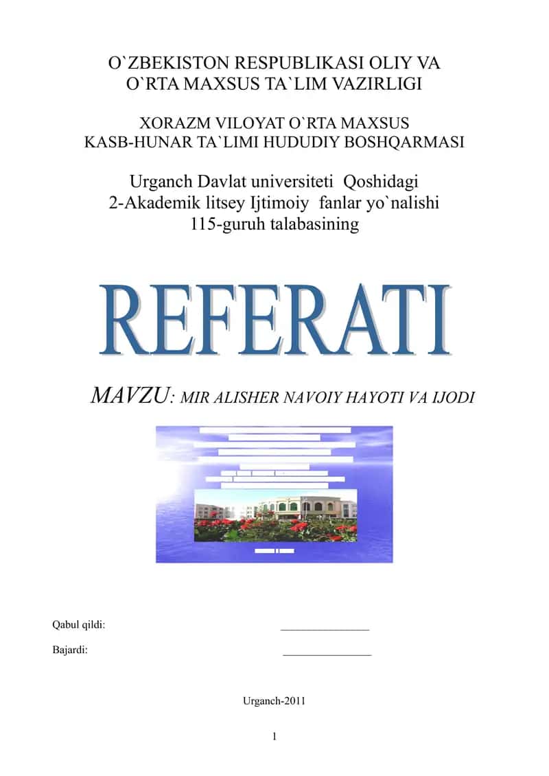 MIR ALISHER NAVOIY HAYOTI VA IJODI