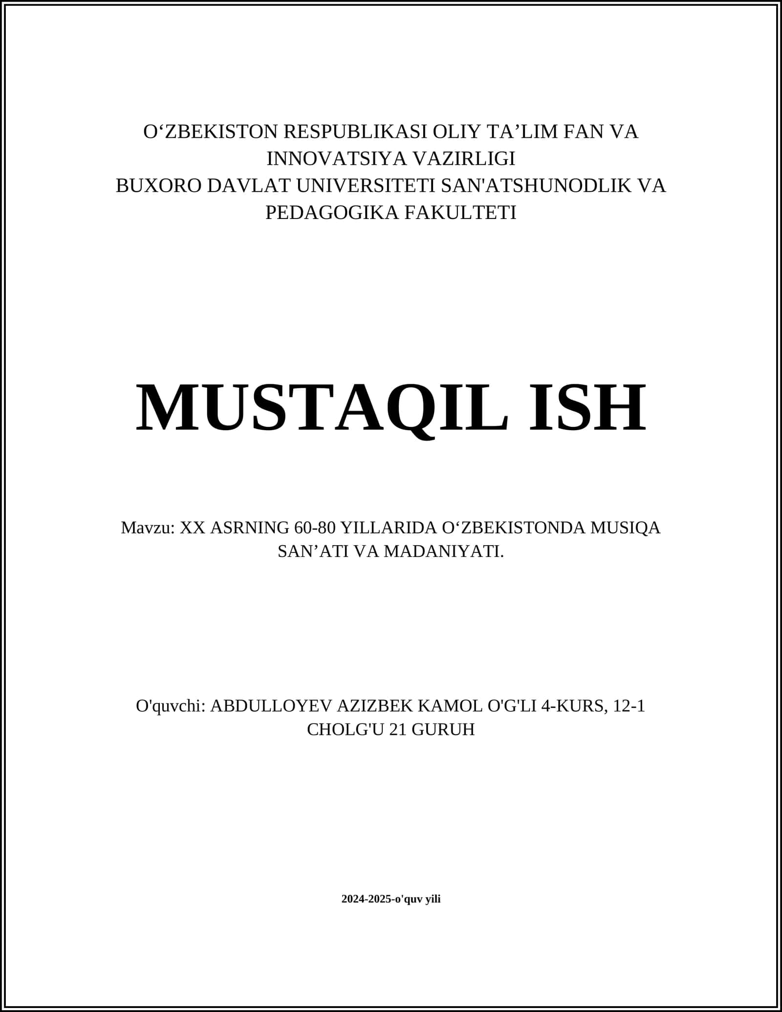 XX asrning 60-80 yillarida O‘zbekistonda musiqa san’ati va madaniyati