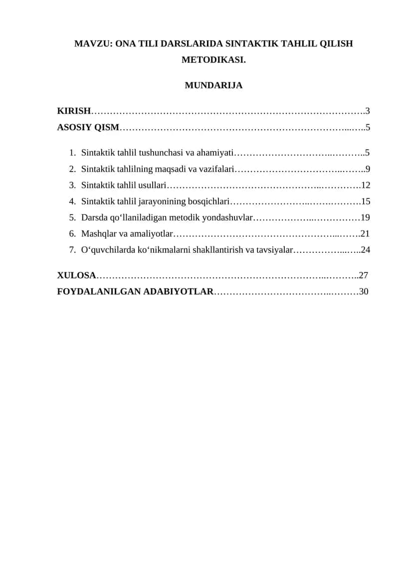 Ona tili darslarida sintaktik tahlil qilish metodikasi