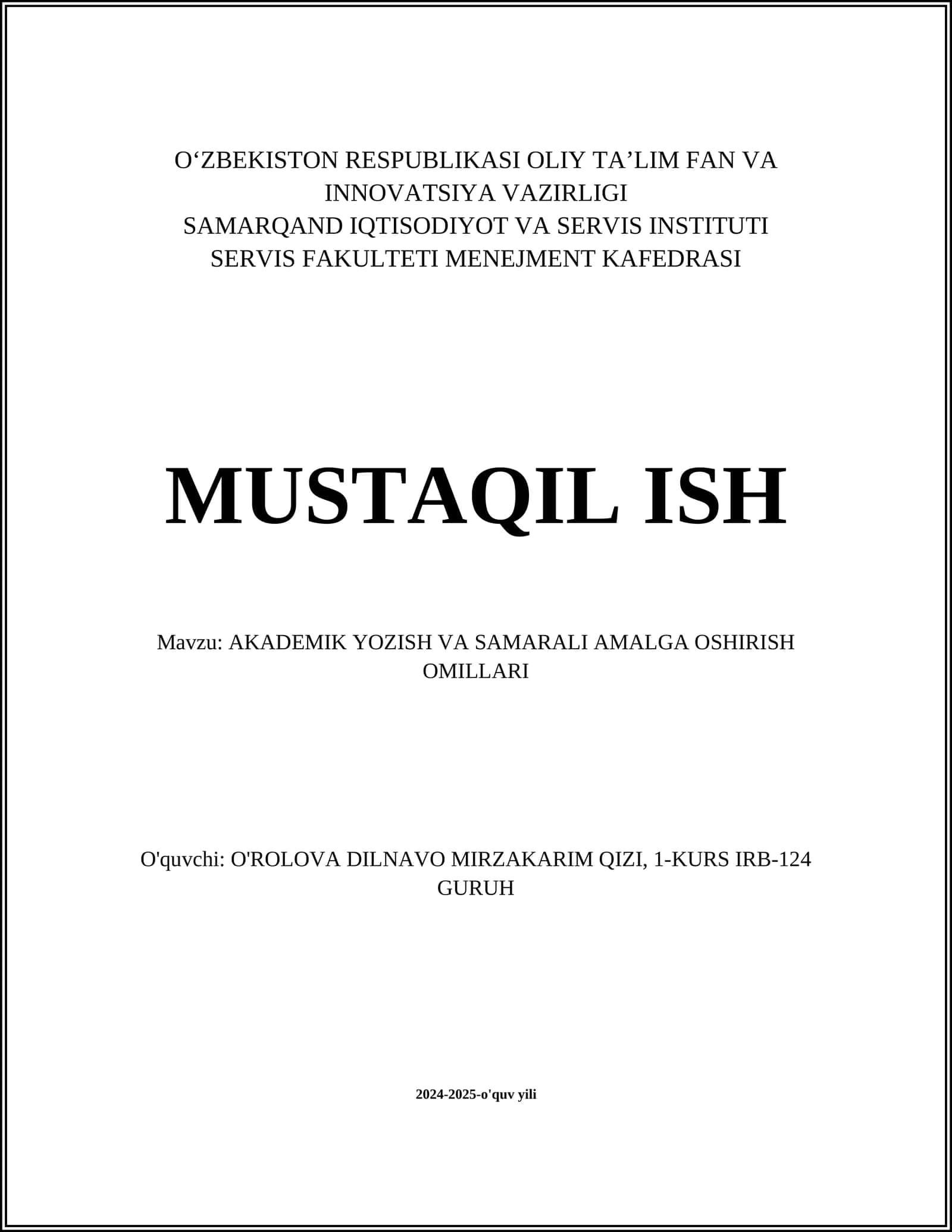 AKADEMIK YOZISH VA SAMARALI AMALGA OSHIRISH OMILLARI