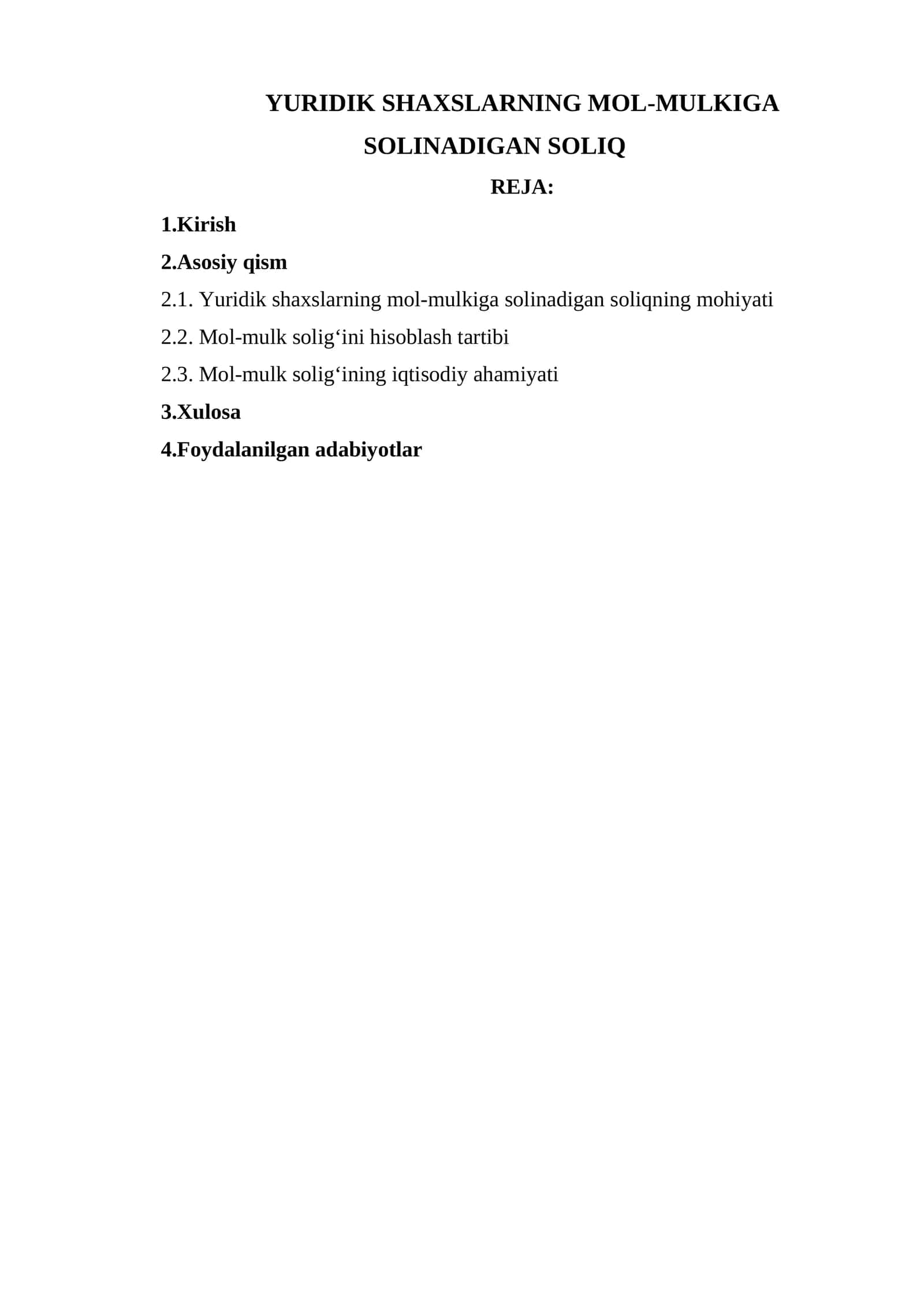 YURIDIK SHAXSLARNING MOL-MULKIGA SOLINADIGAN SOLIQ