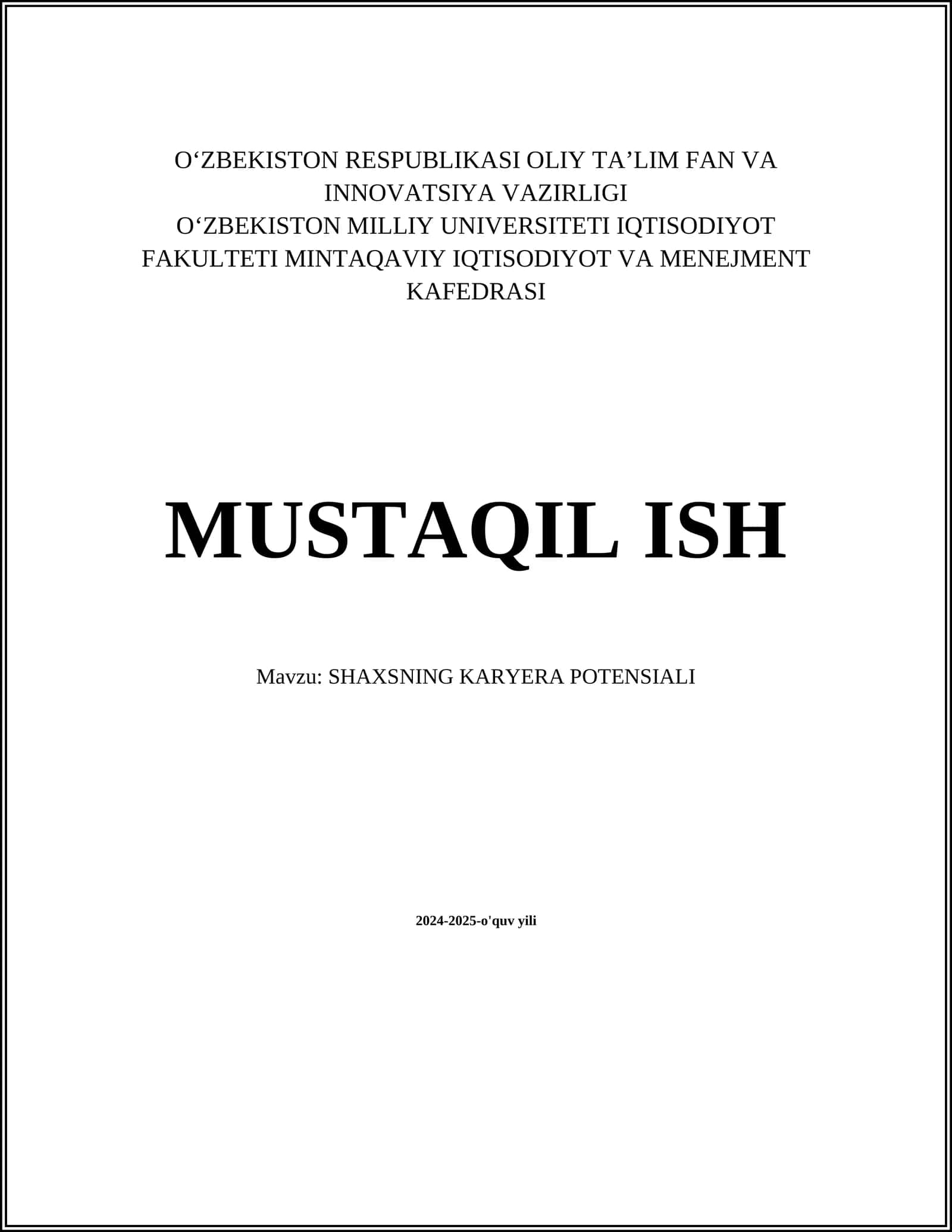 SHAXSNING KARYERA POTENSIALI