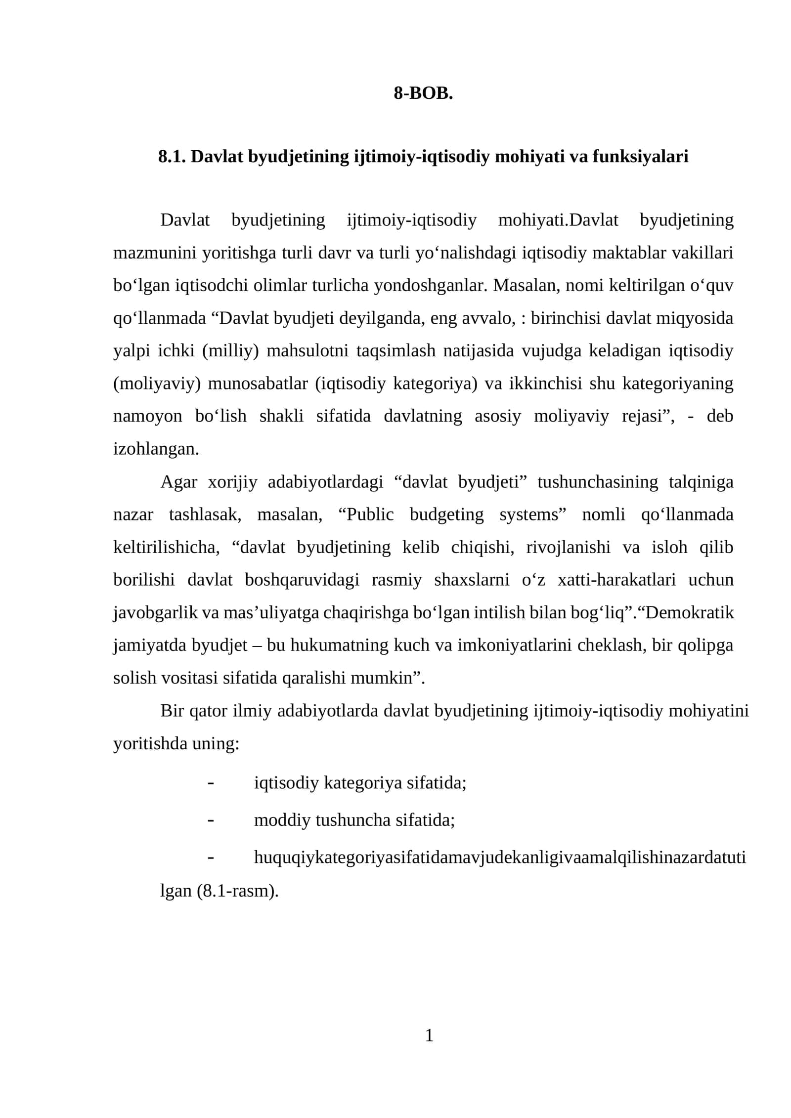 Davlat byudjetining ijtimoiy-iqtisodiy mohiyati va funksiyalari