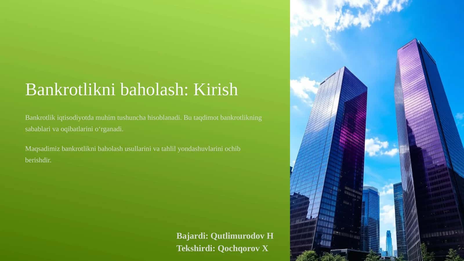Bankrotlikni baholash: Kirish