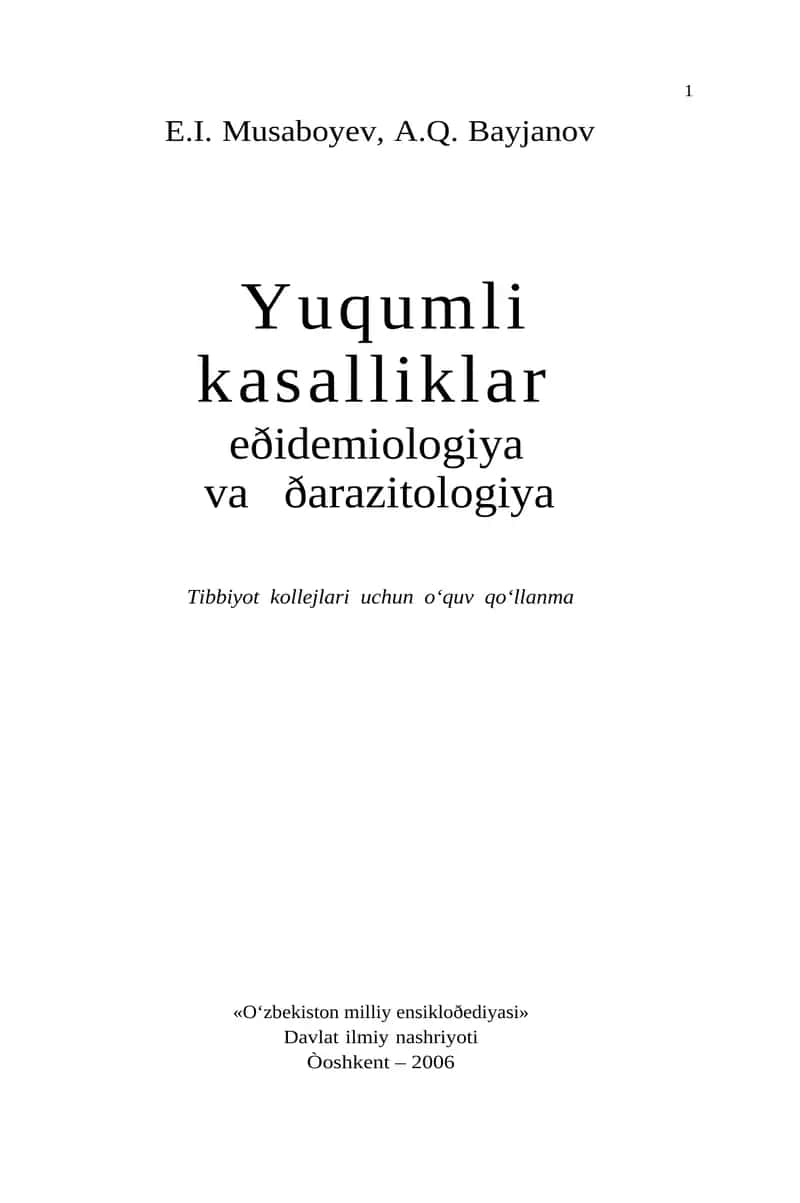 Yuqumli kasalliklar eðidemiologiya va ðarazitologiya