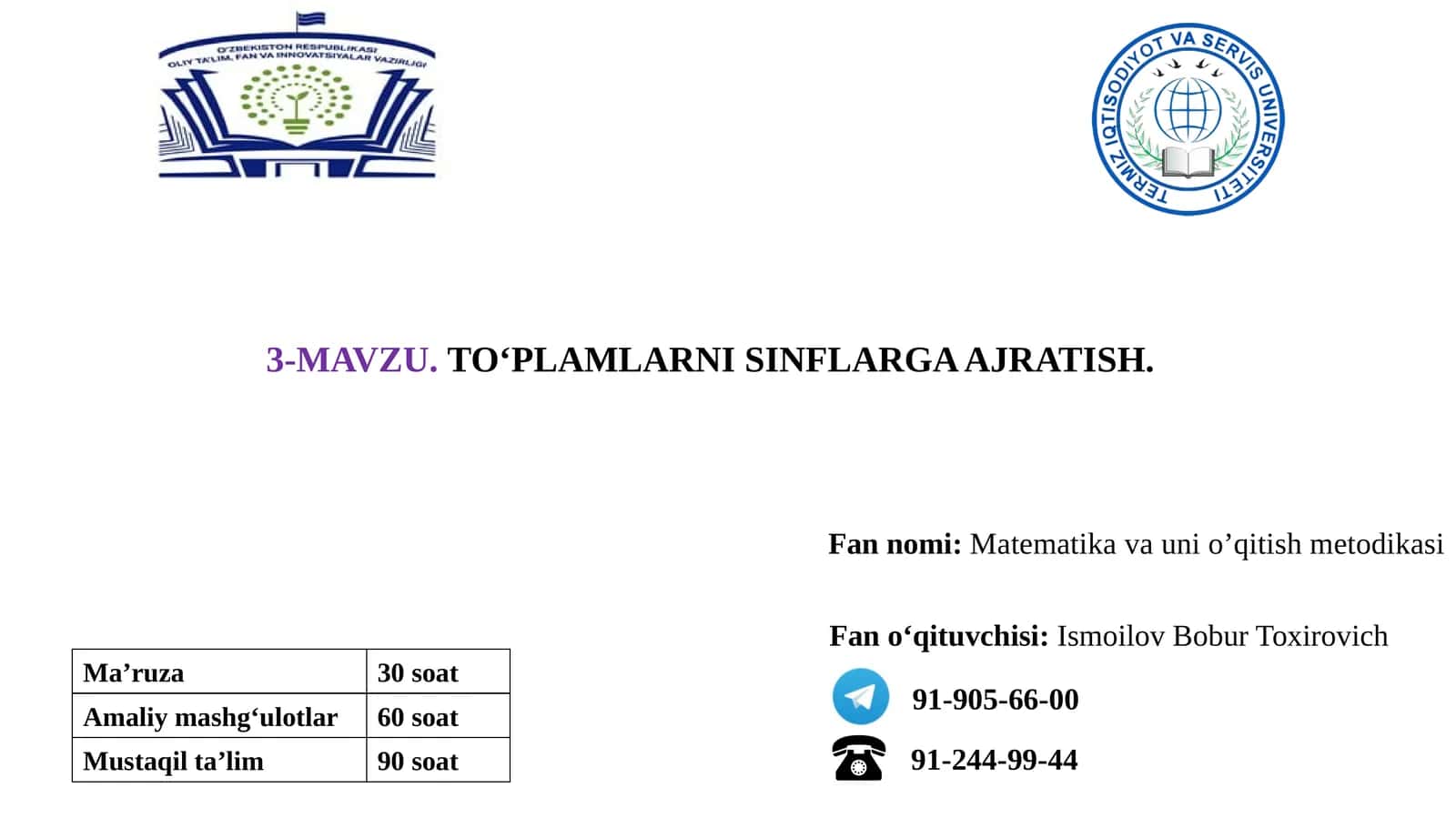 TO‘PLAMLARNI SINFLARGA AJRATISH