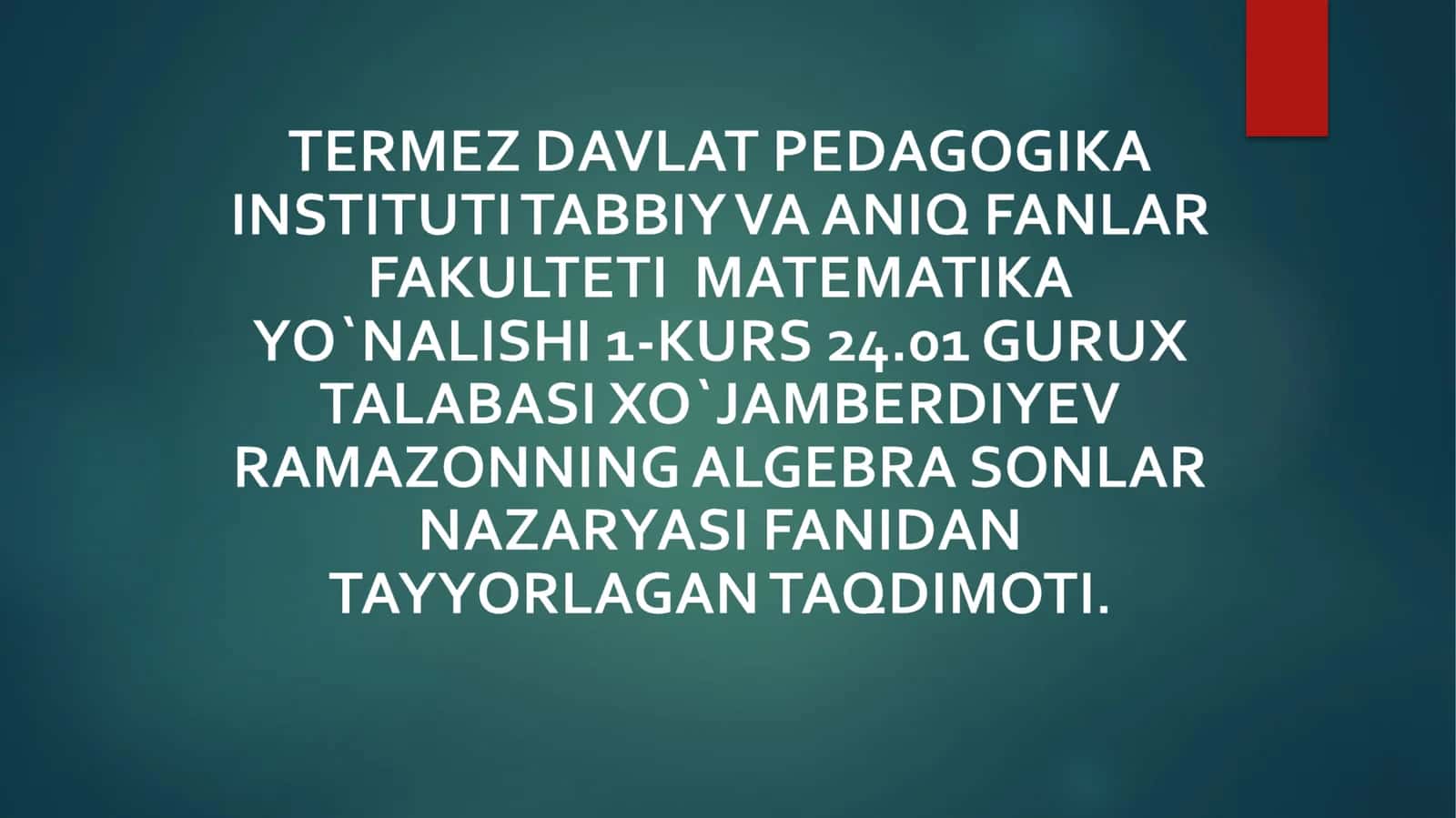 SHTURM TEOREMASI VA UNING TATBIQLARI