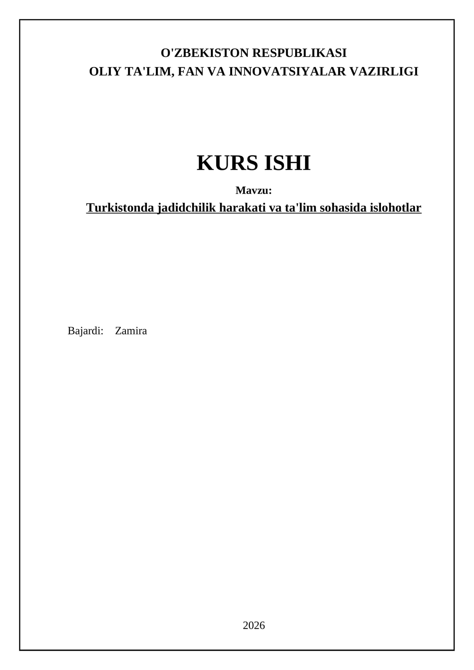 Turkistonda jadidchilik harakati va ta'lim sohasida islohotlar