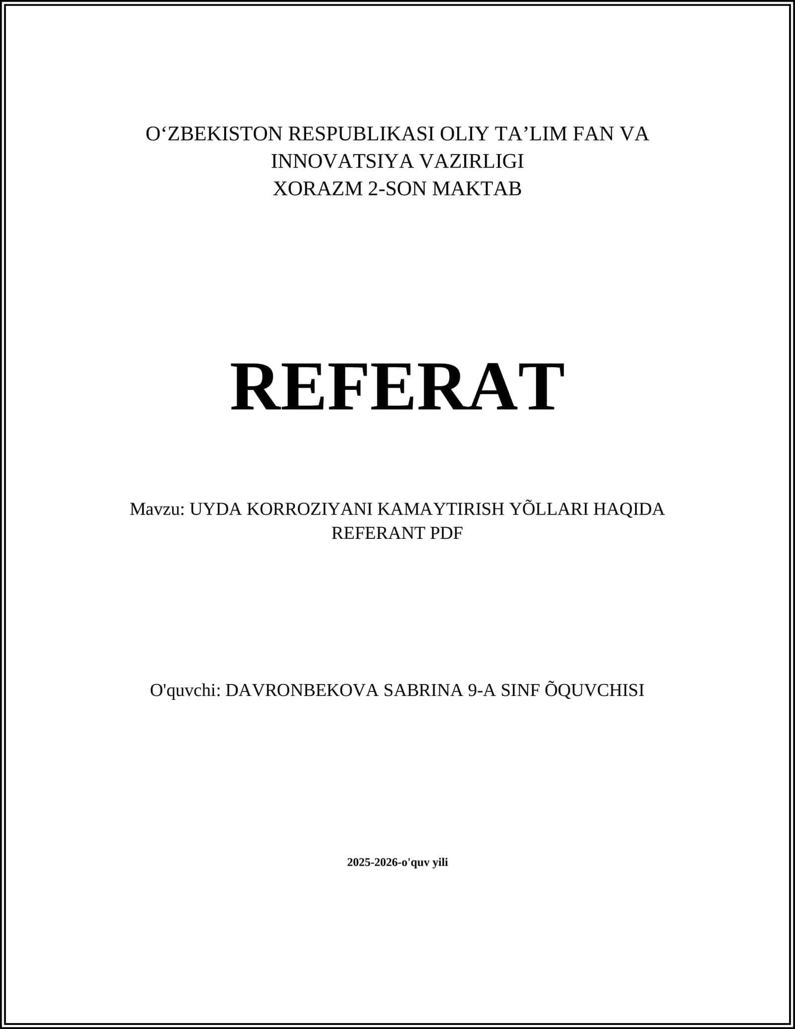 UYDA KORROZIYANI KAMAYTIRISH YÕLLARI HAQIDA REFERANT PDF