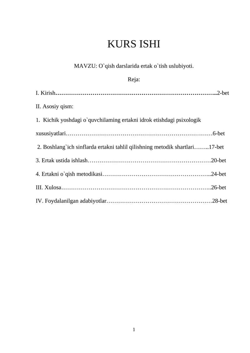 O`qish darslarida ertak o`tish uslubiyoti