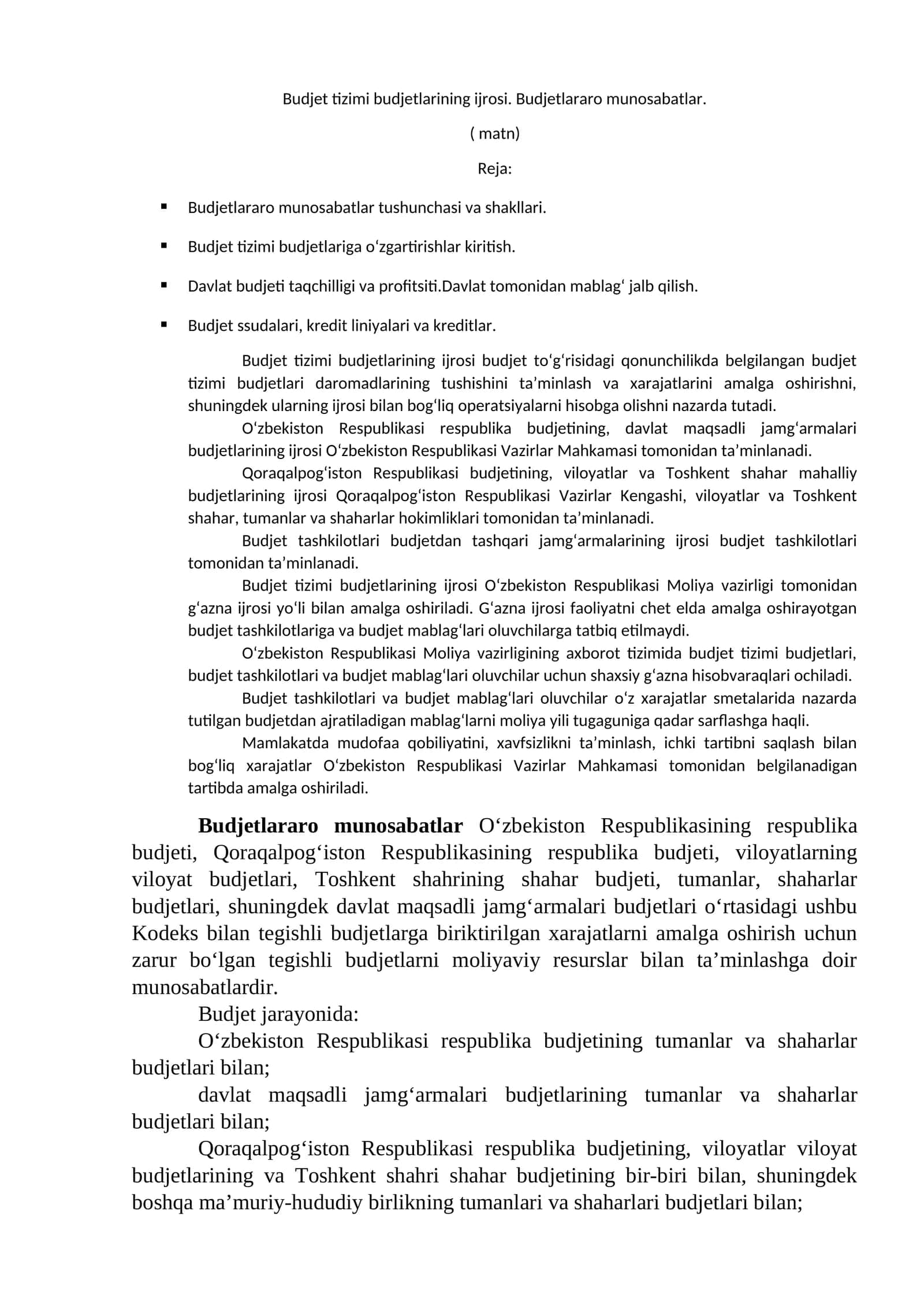 Budjet tizimi budjetlarining ijrosi