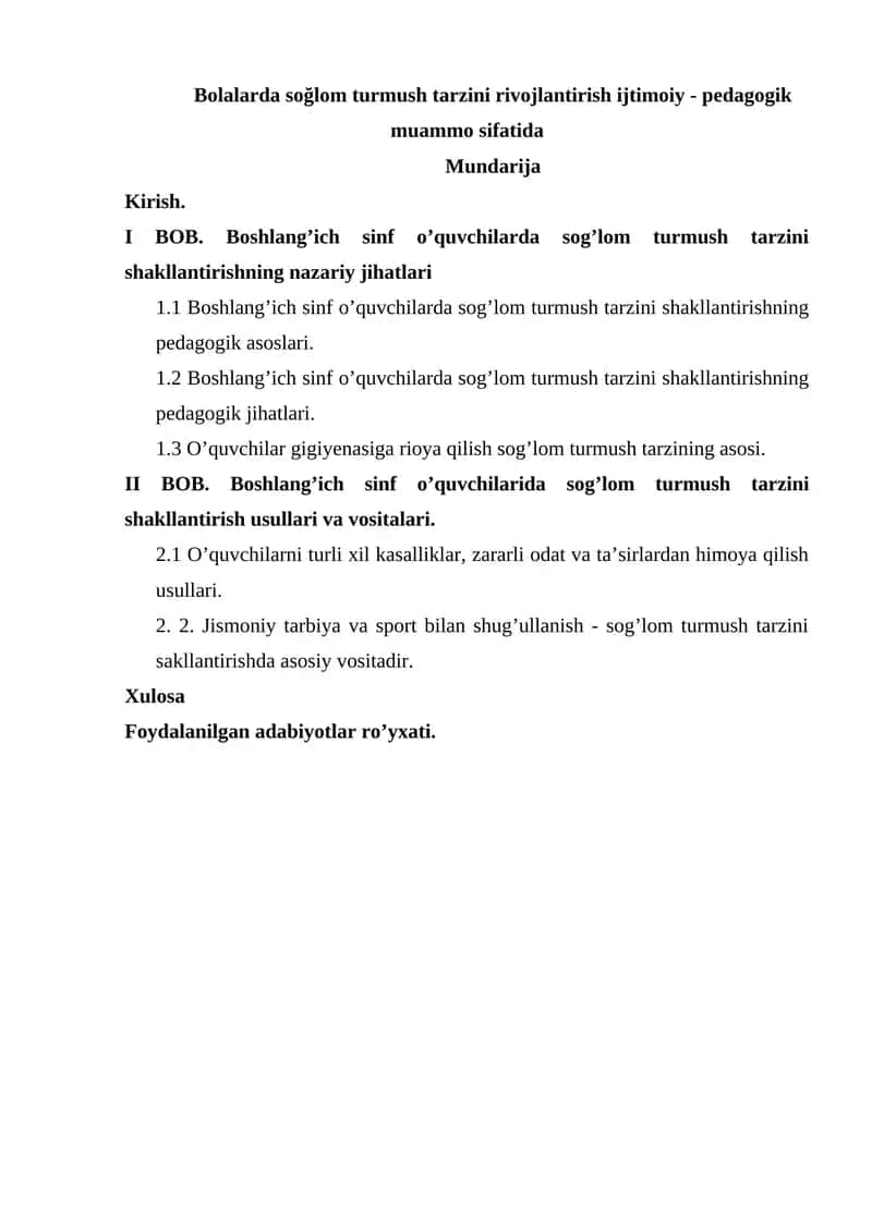 Bolalarda soğlom turmush tarzini rivojlantirish