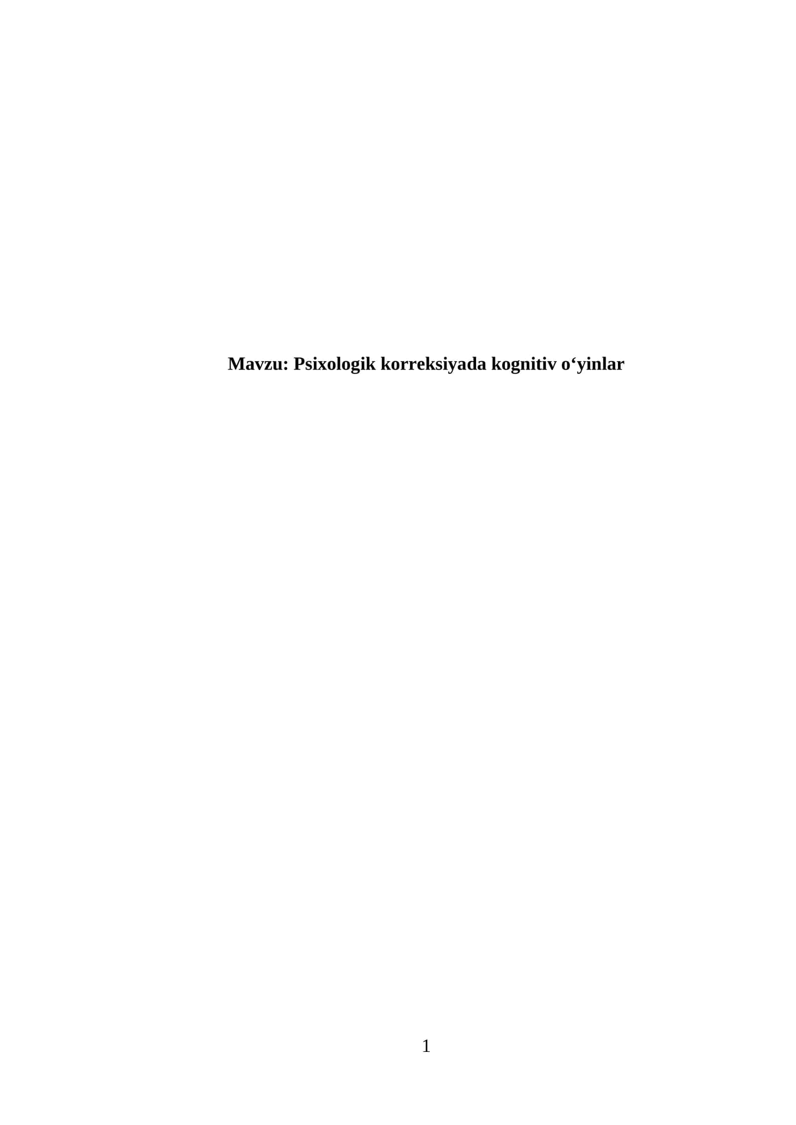 Psixologik korreksiyada kognitiv oʻyinlar
