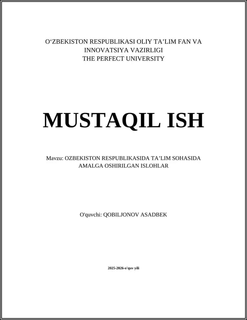 O‘ZBEKISTON RESPUBLIKASI OLIY TA’LIM FAN VA INNOVATSIYA VAZIRLIGI