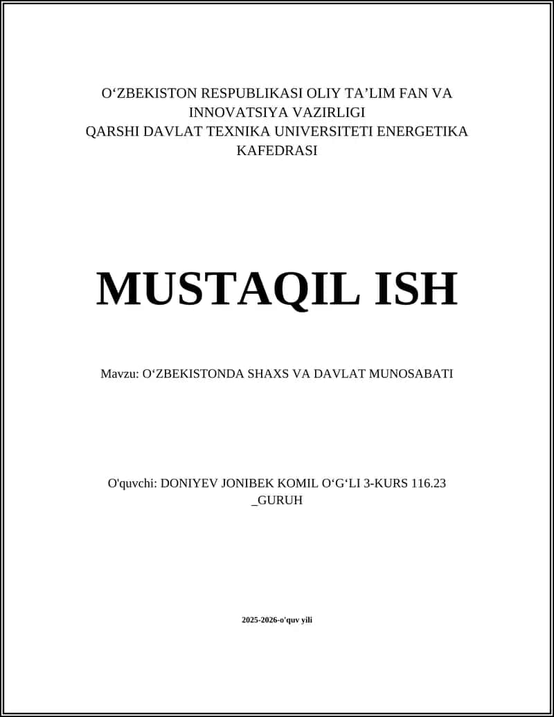 OʻZBEKISTONDA SHAXS VA DAVLAT MUNOSABATI