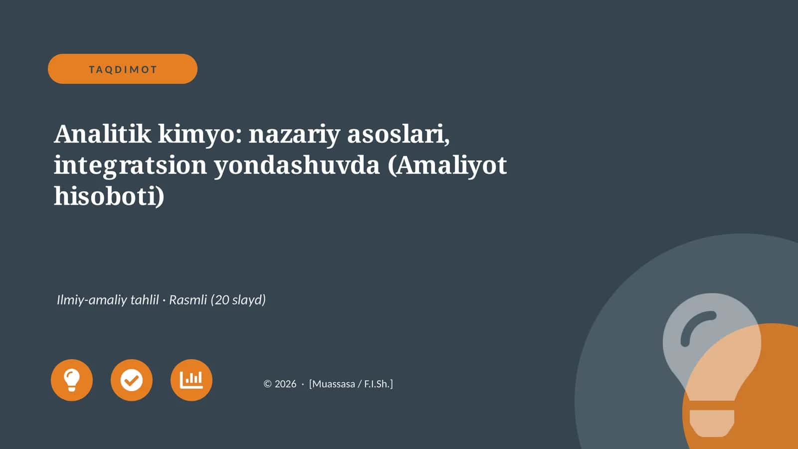 Analitik kimyo: nazariy asoslari, integratsion yondashuvda (Amaliyot hisoboti)