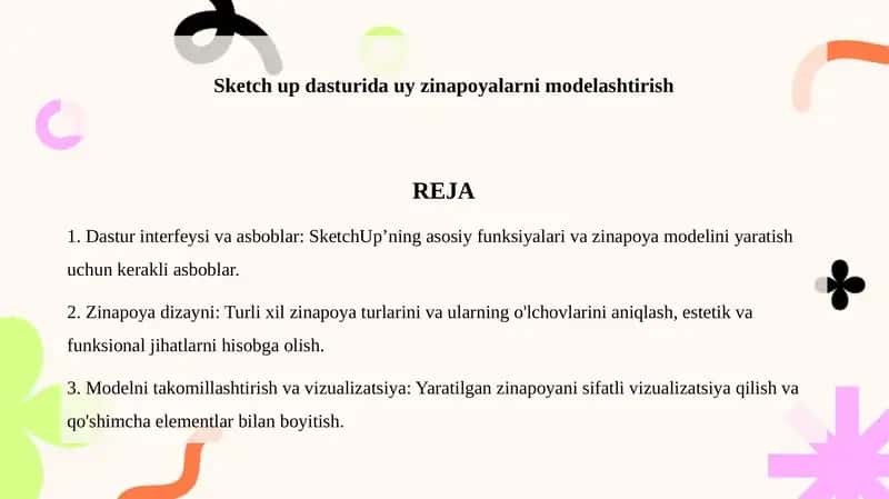 Sketch up dasturida uy zinapoyalarni modelashtirish