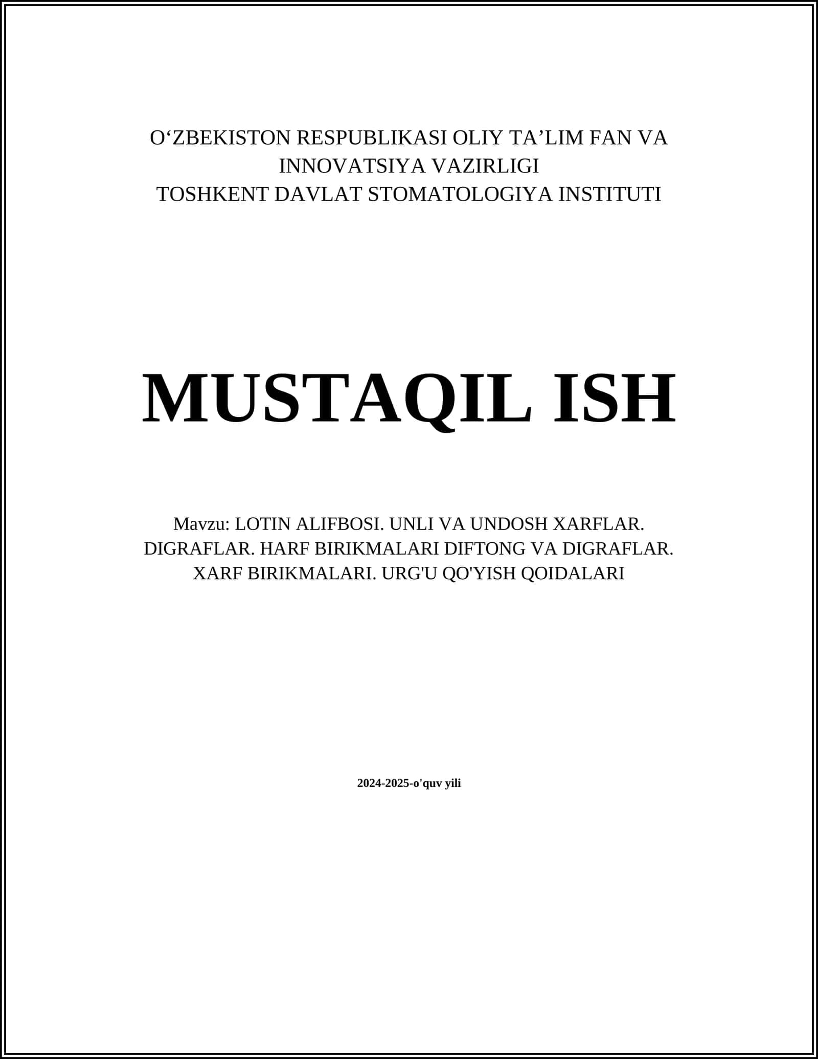 LOTIN ALIFBOSI. UNLI VA UNDOSH XARFLAR. DIGRAFLAR. HARF BIRIKMALARI DIFTONG VA DIGRAFLAR. XARF BIRIKMALARI. URG'U QO'YISH QOIDALARI
