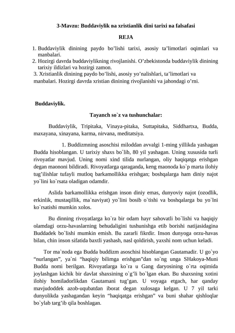 Buddaviylik va xristianlik dini tarixi va falsafasi