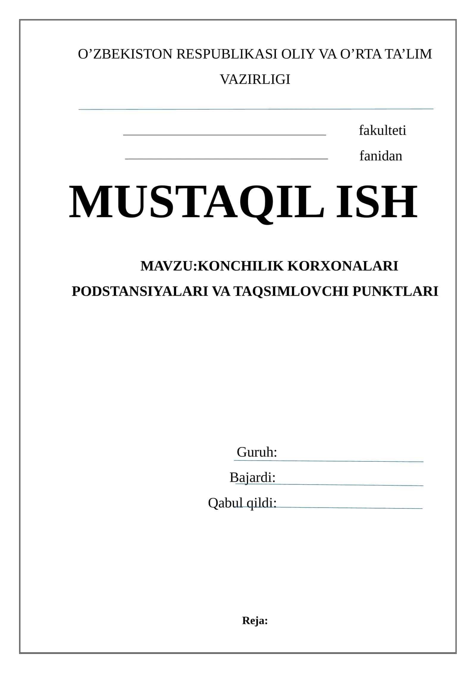 KONCHILIK KORXONALARI PODSTANSIYALARI VA TAQSIMLOVCHI PUNKTLARI