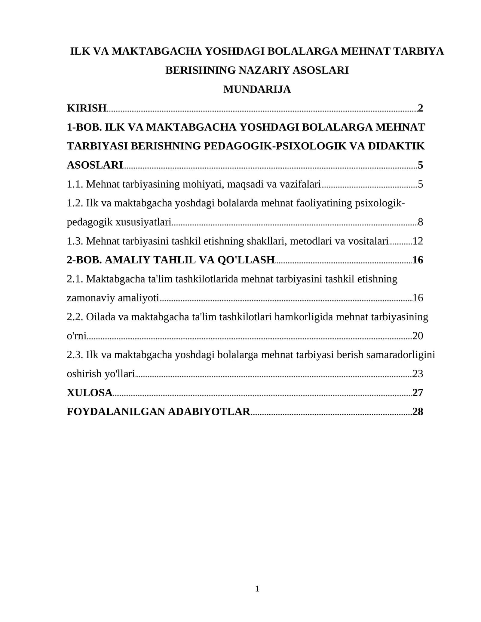 ILK VA MAKTABGACHA YOSHDAGI BOLALARGA MEHNAT TARBIYA BERISHNING NAZARIY ASOSLARI