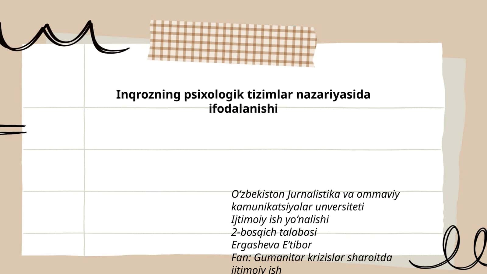 Inqrozning psixologik tizimlar nazariyasida ifodalanishi