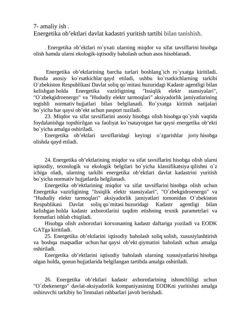 Energetika ob’ektlari Davlat Kadastri