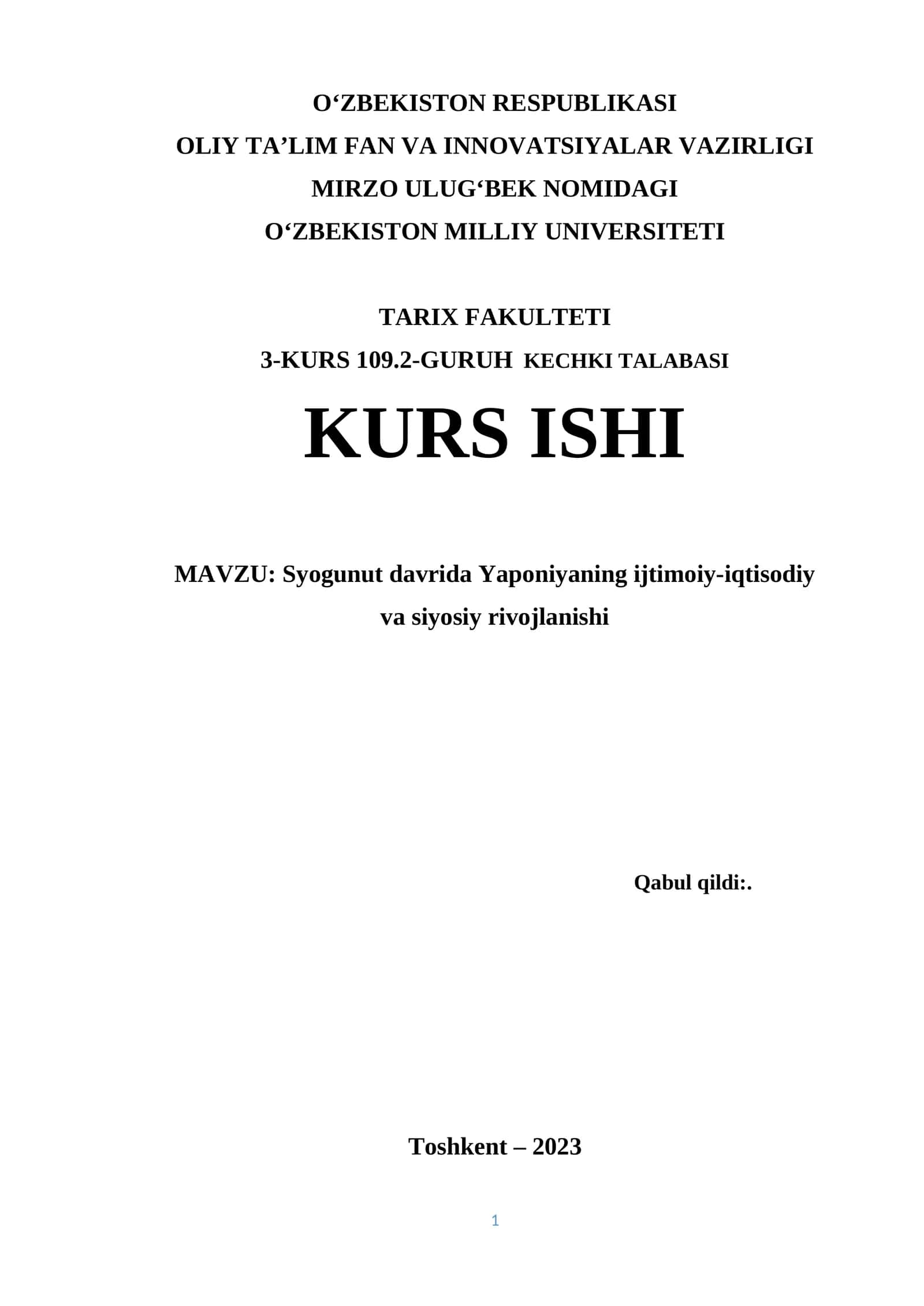 Syogunut davrida Yaponiyaning ijtimoiy-iqtisodiy va siyosiy rivojlanishi