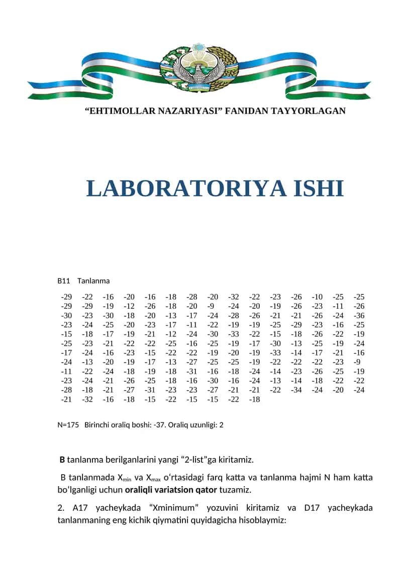 EHTIMOLLAR NAZARIYASI LABORATORIYA ISHI