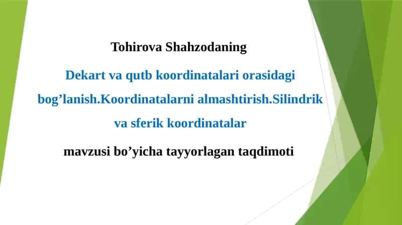 Dekart va qutb koordinatalari orasidagi bog'lanish