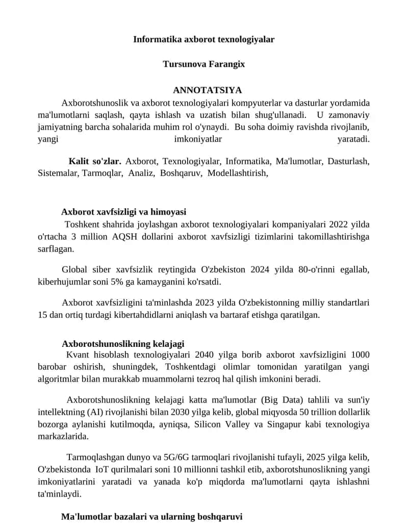 Informatika axborot texnologiyalar