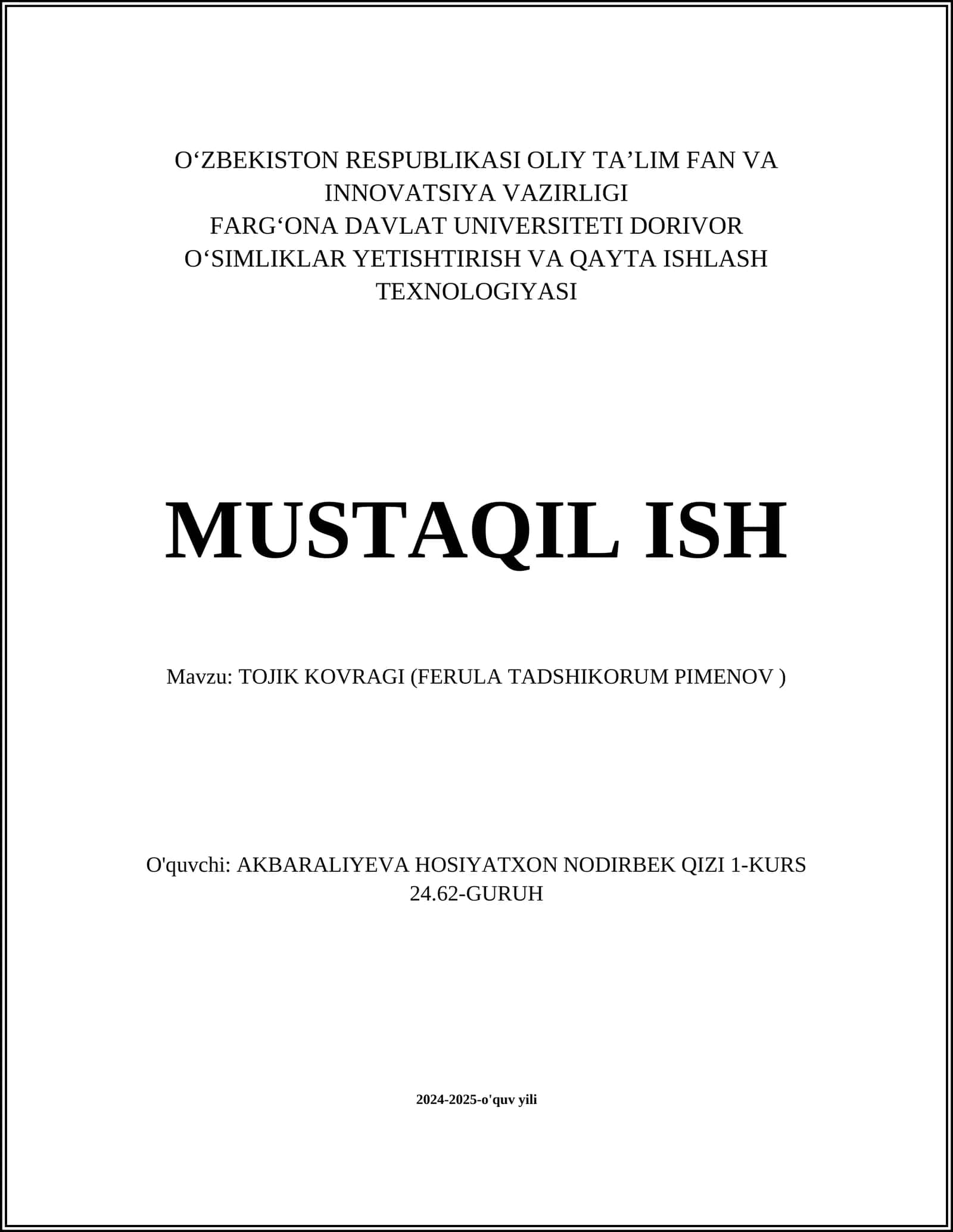 TOJIK KOVRAGI (FERULA TADSHIKORUM PIMENOV )