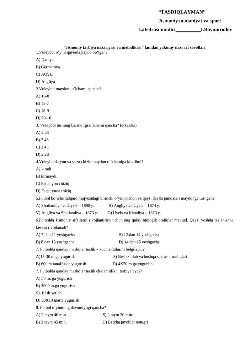 "Jismoniy tarbiya nazariyasi va metodikasi"