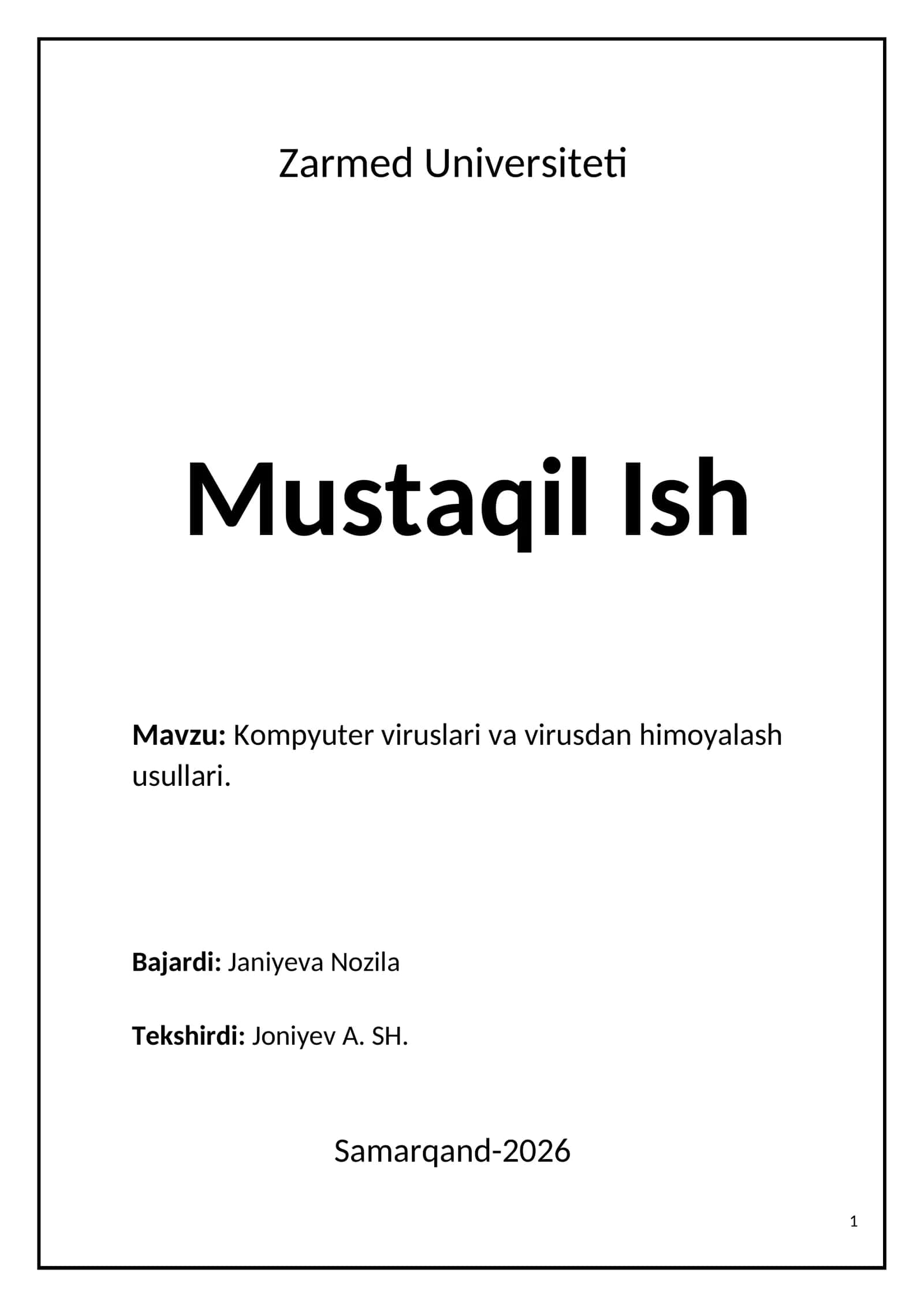 Kompyuter viruslari va virusdan himoyalash usullari