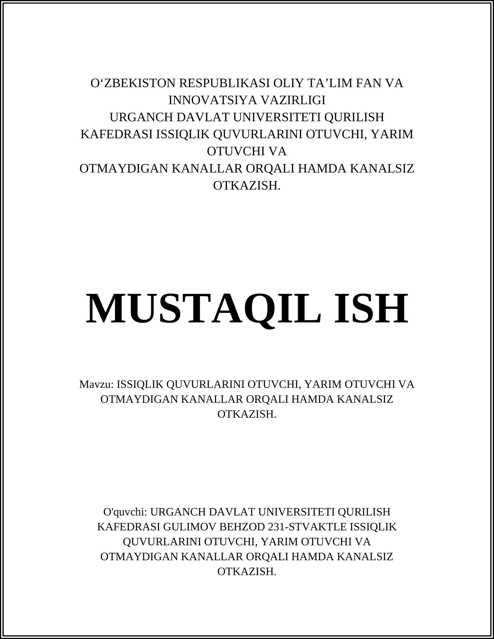 Issiqlik quvurlarini o'tkazish texnologiyalari